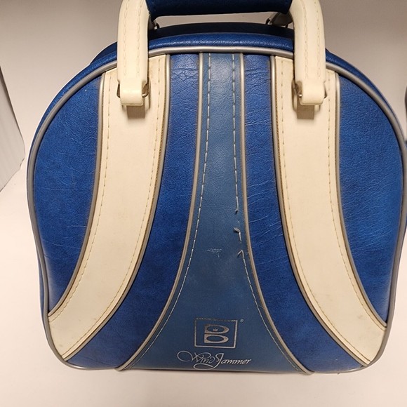 Brunswick Bags Vintage Brunswick Wind Jammer Ball Bowling Bag Metal Rack Pocket Blue Usa